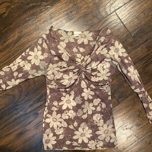 Sweet Pea Floral Brown and Cream Blouse